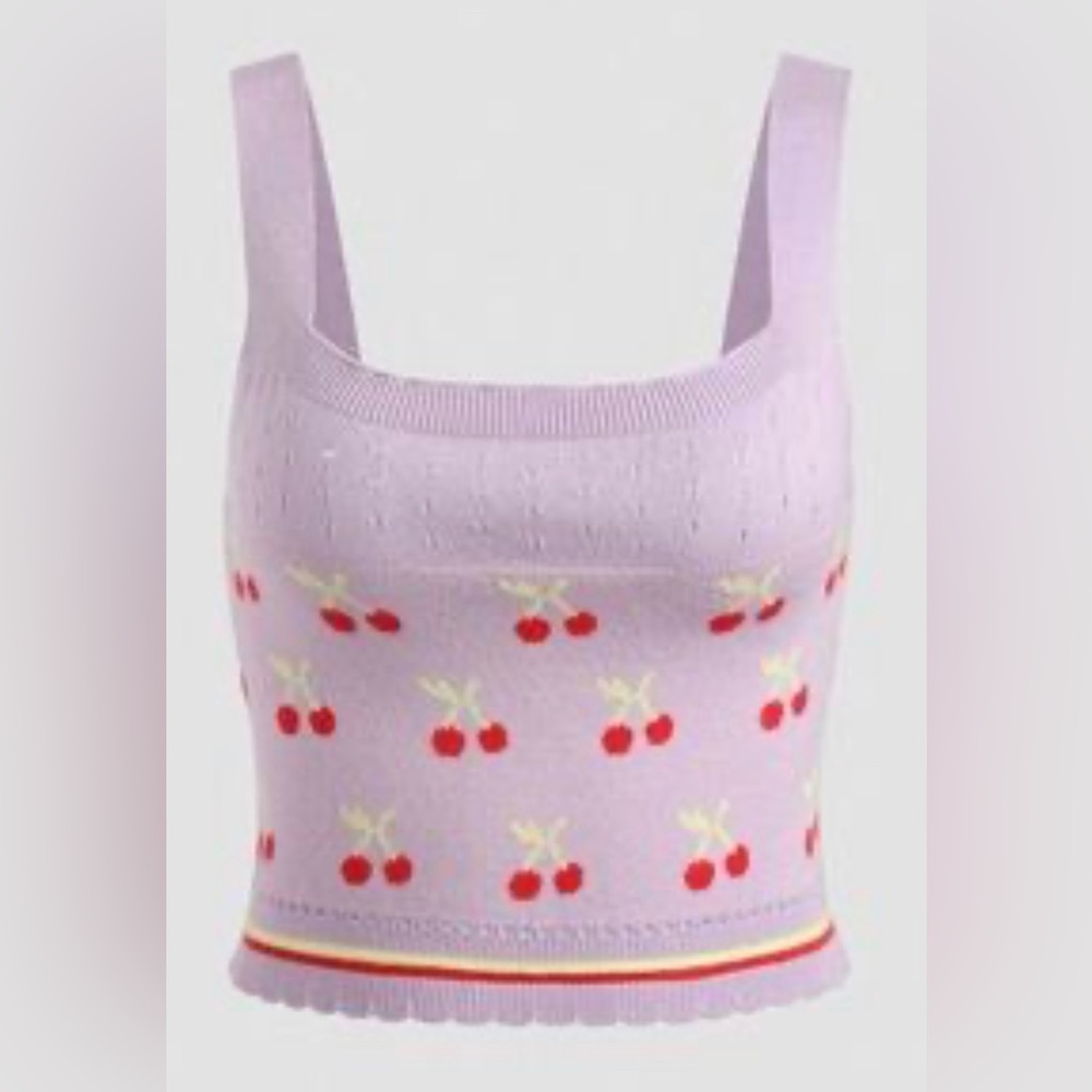 Listicle Lavender Cherry‎ Knit Crop Tank Top Square Neck Women's M